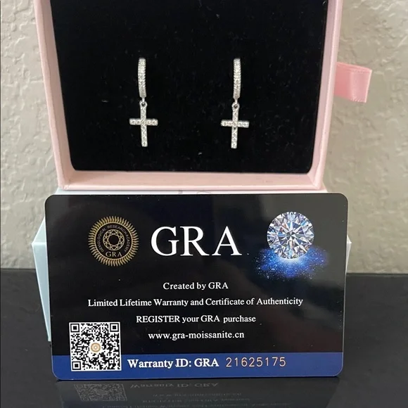 💎0.1Ctw Moissanite Jesus Cross Hoop Round Earrings GRA Certificate - Picture 9 of 11